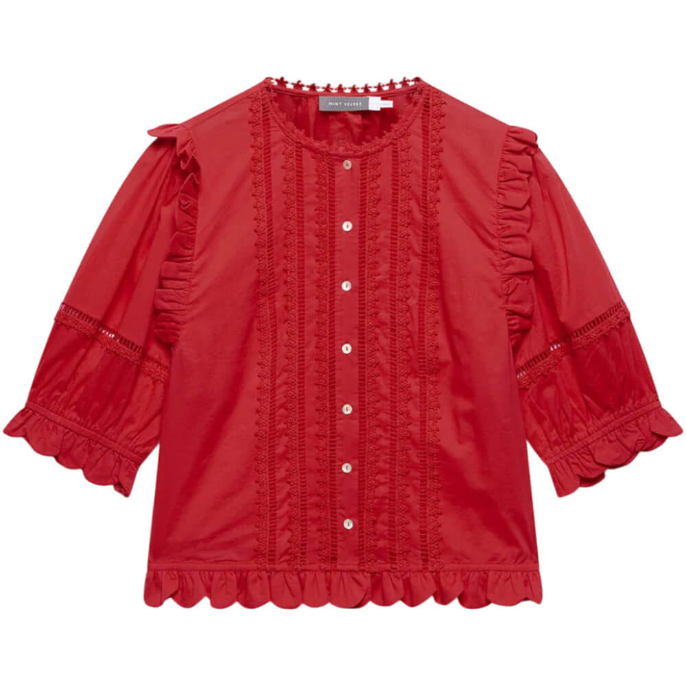 Mint Velvet Red Ruffle Trim Cotton Top